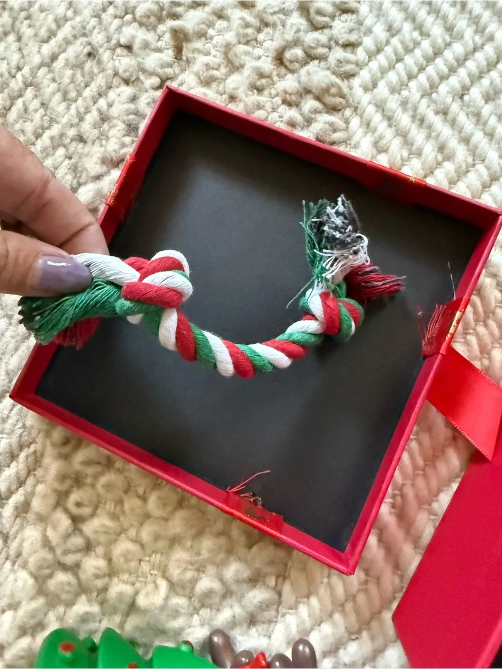 5 pc w/ gift box small dog toys rope ball squeaker Christmas set